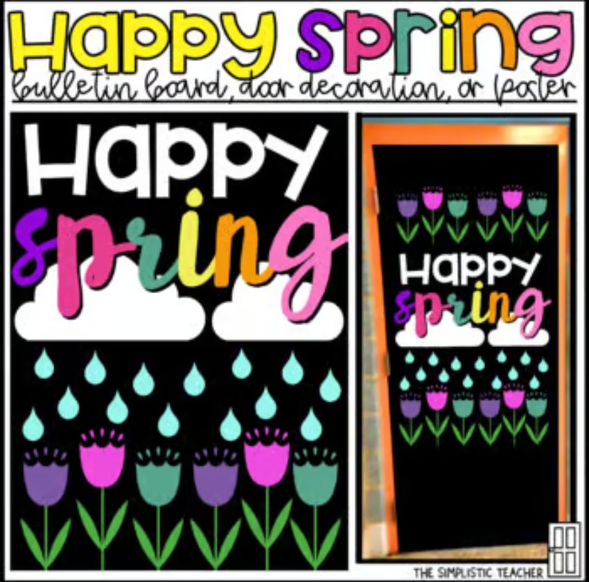 Happy Spring MarchApril Bulletin Board, Door Décor