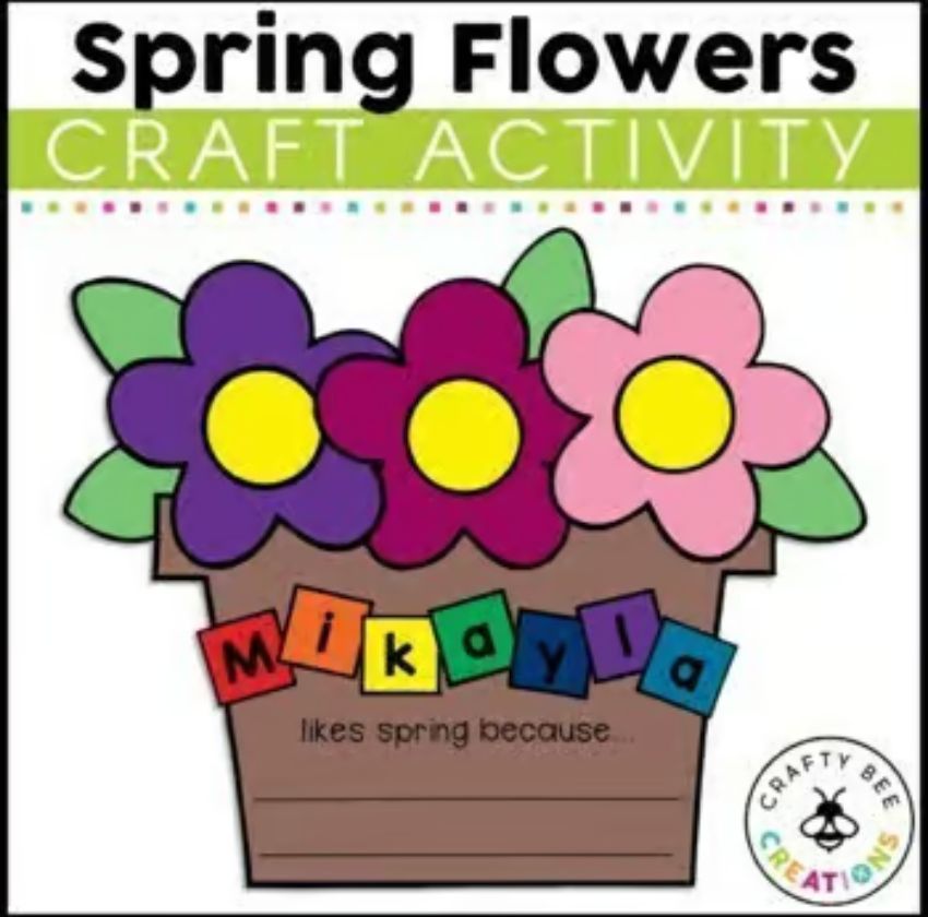 Spring Flowers Name Craft Template for March Door Décor